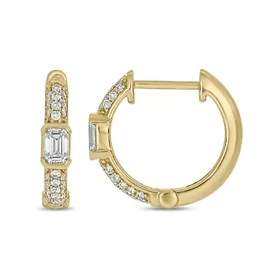 5/8 ct.t.w Diamond Hoop Half Bezal Fancy Cut Earring in 14K Yellow Gold