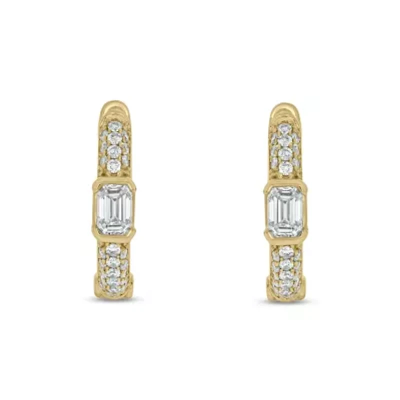 5/8 ct.t.w Diamond Hoop Half Bezal Fancy Cut Earring in 14K Yellow Gold