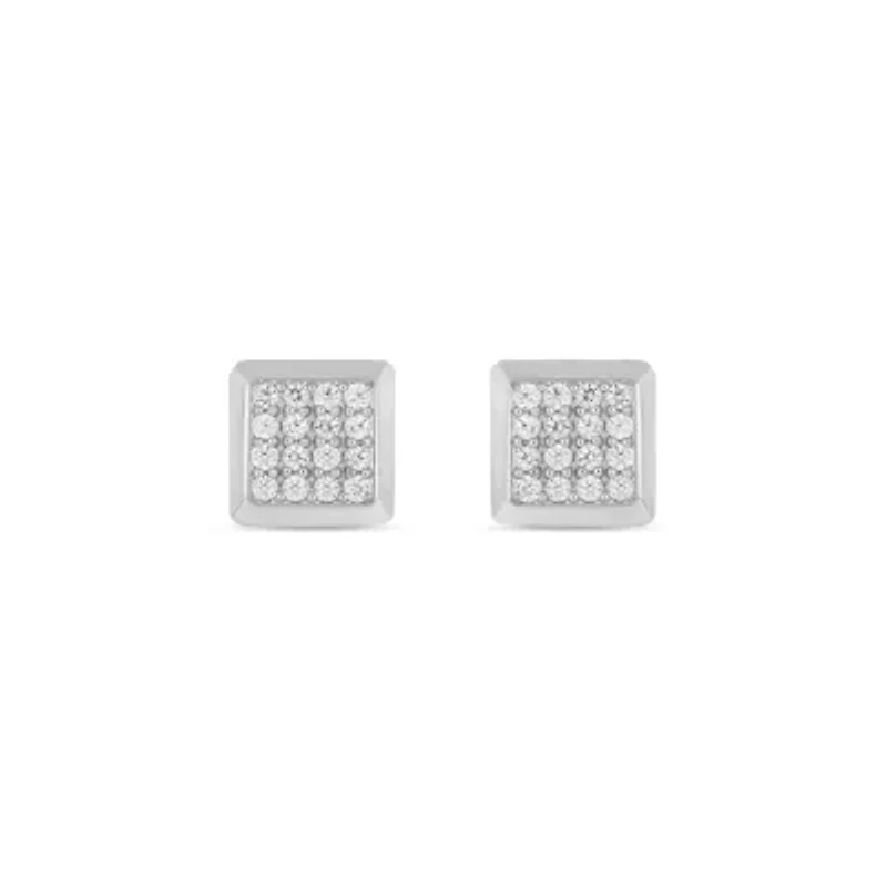 Lab Created 1/5 Carat Lab Grown Diamond Square Men’s Earring in Sterling Silver