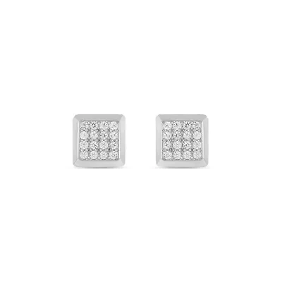Lab Created 1/5 Carat Lab Grown Diamond Square Men’s Earring in Sterling Silver