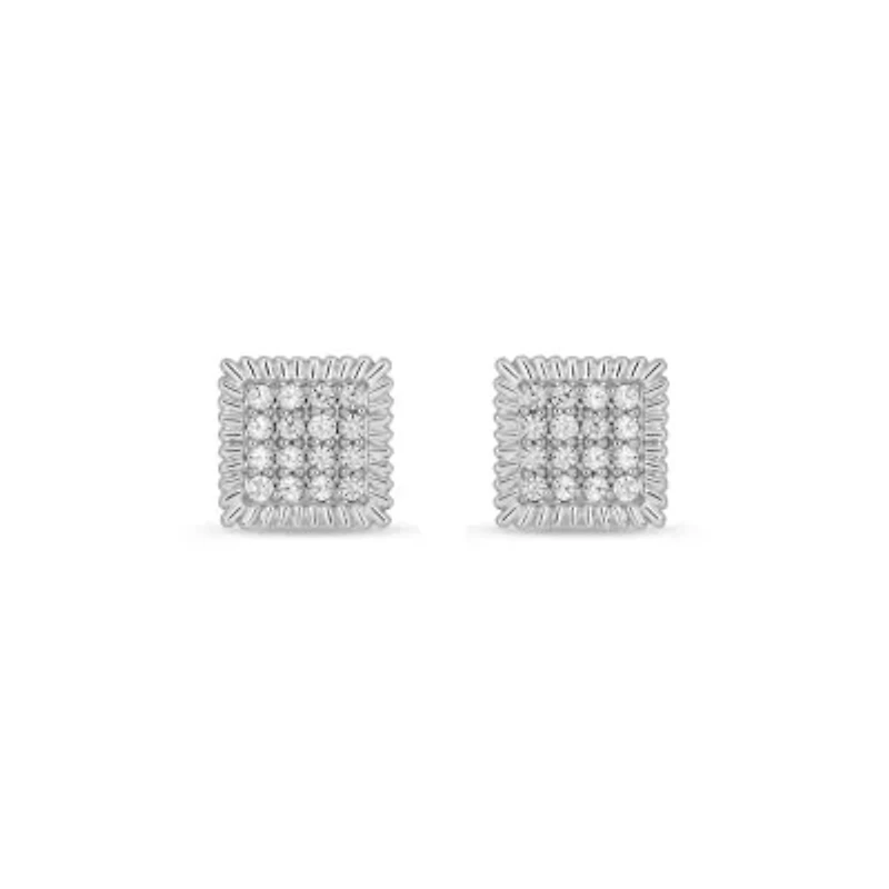 Lab Created 1/5 Carat Lab Grown Diamond Bold Square Men’s Earring in Sterling Silver