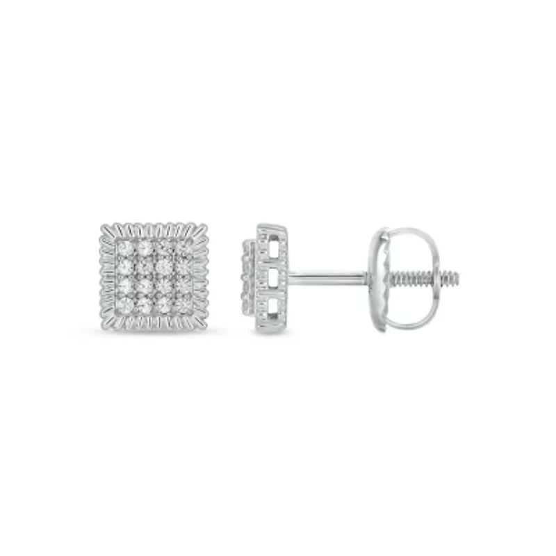 Lab Created 1/5 Carat Lab Grown Diamond Bold Square Men’s Earring in Sterling Silver