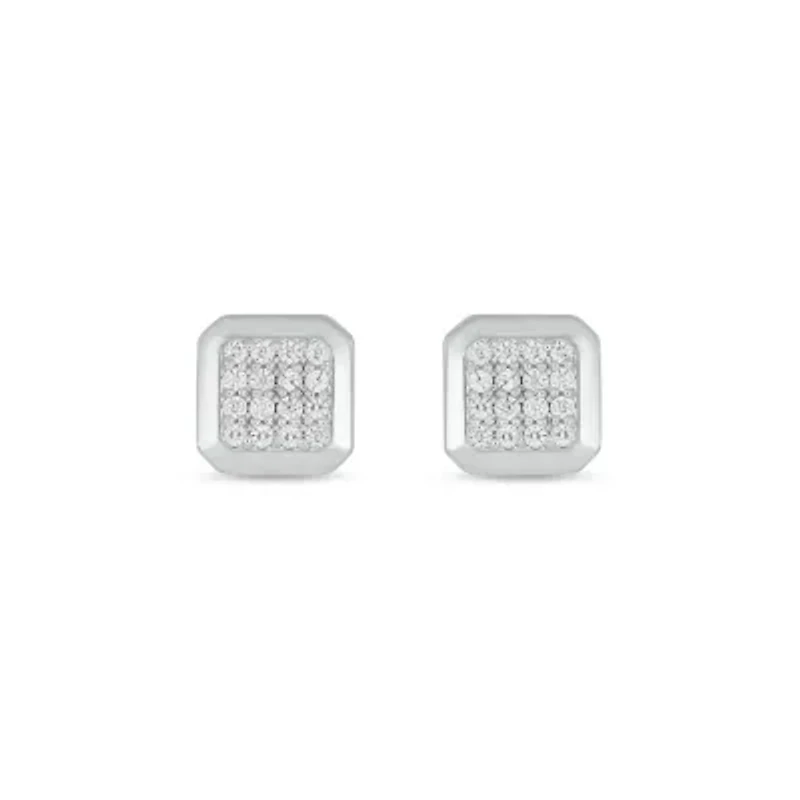 Lab Created 1/5 Carat Lab Grown Diamond Modern square Men’s Earring in Sterling Silver