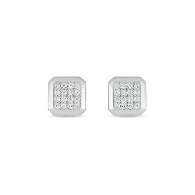 Lab Created 1/5 Carat Lab Grown Diamond Modern square Men’s Earring in Sterling Silver