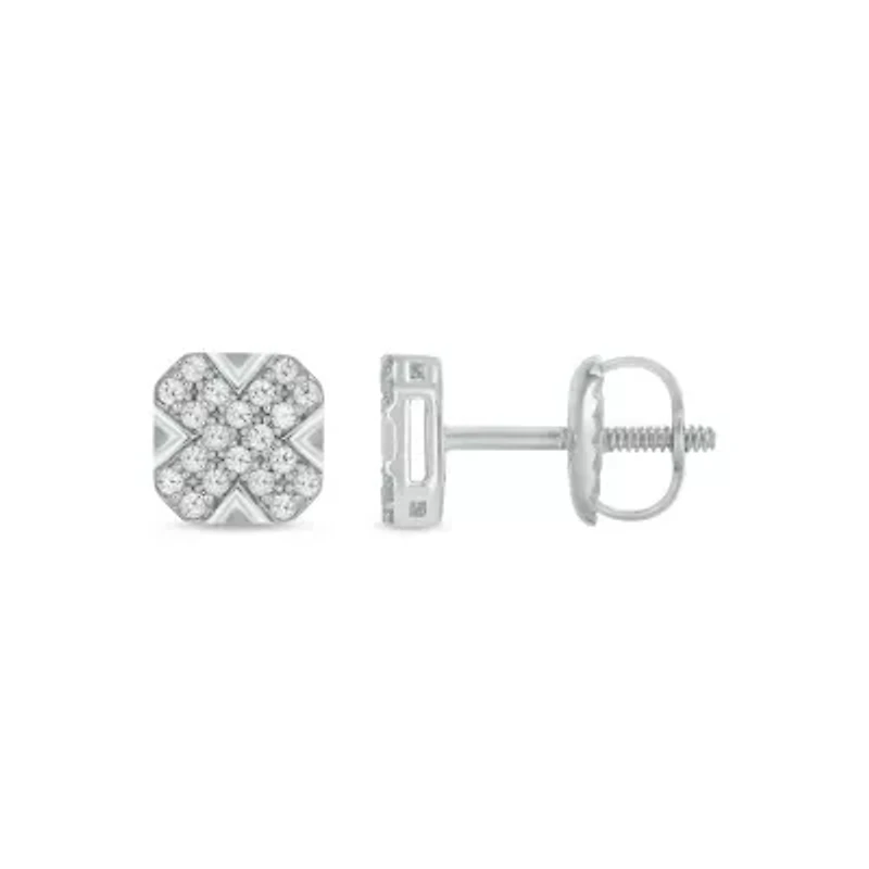 Lab Created 1/4 Carat Lab Grown Diamond Cushion Men’s Earring in Sterling Silver