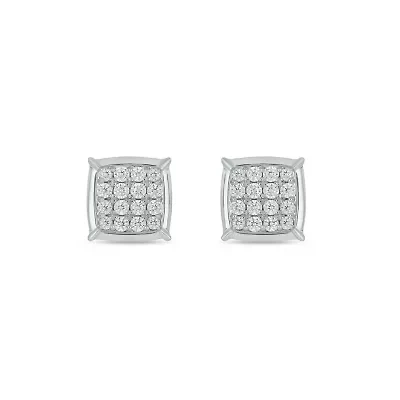 Lab Created 1/3 Carat Lab Grown Diamond Cushion Men’s Earring in Sterling Silver