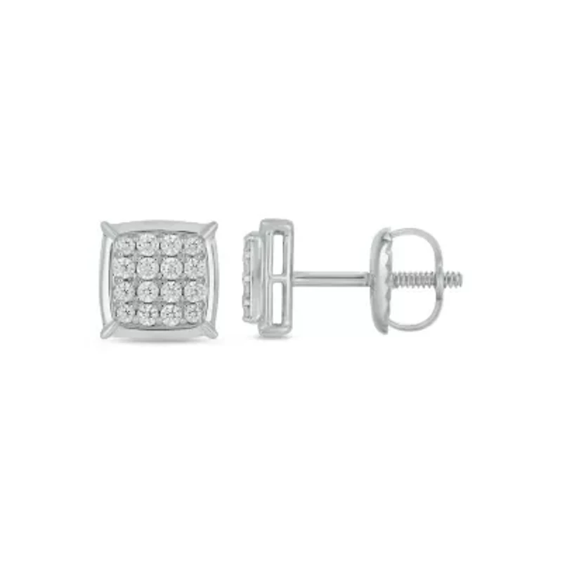 Lab Created 1/3 Carat Lab Grown Diamond Cushion Men’s Earring in Sterling Silver