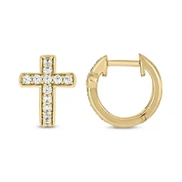 1/3 carat, Diamond Cross Hoop Earring in 14K Yellow Gold