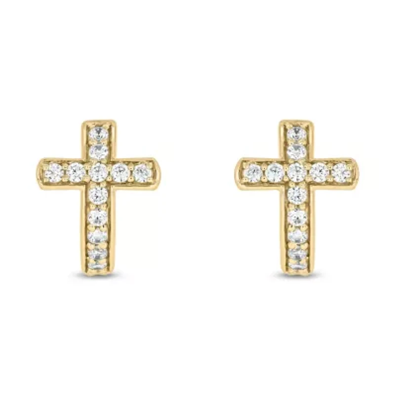 1/3 carat, Diamond Cross Hoop Earring in 14K Yellow Gold
