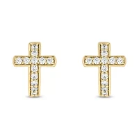 1/3 carat, Diamond Cross Hoop Earring in 14K Yellow Gold