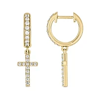 1/2 carat, Diamond Cross Dangler Hoop Earring in 14K Yellow Gold