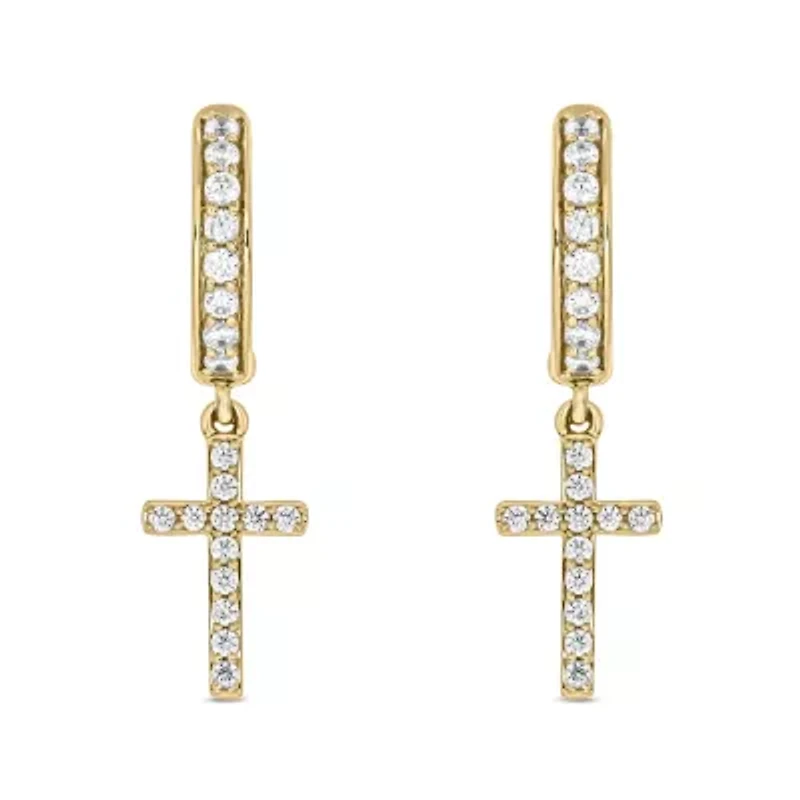 1/2 carat, Diamond Cross Dangler Hoop Earring in 14K Yellow Gold