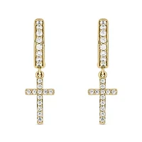 1/2 carat, Diamond Cross Dangler Hoop Earring in 14K Yellow Gold