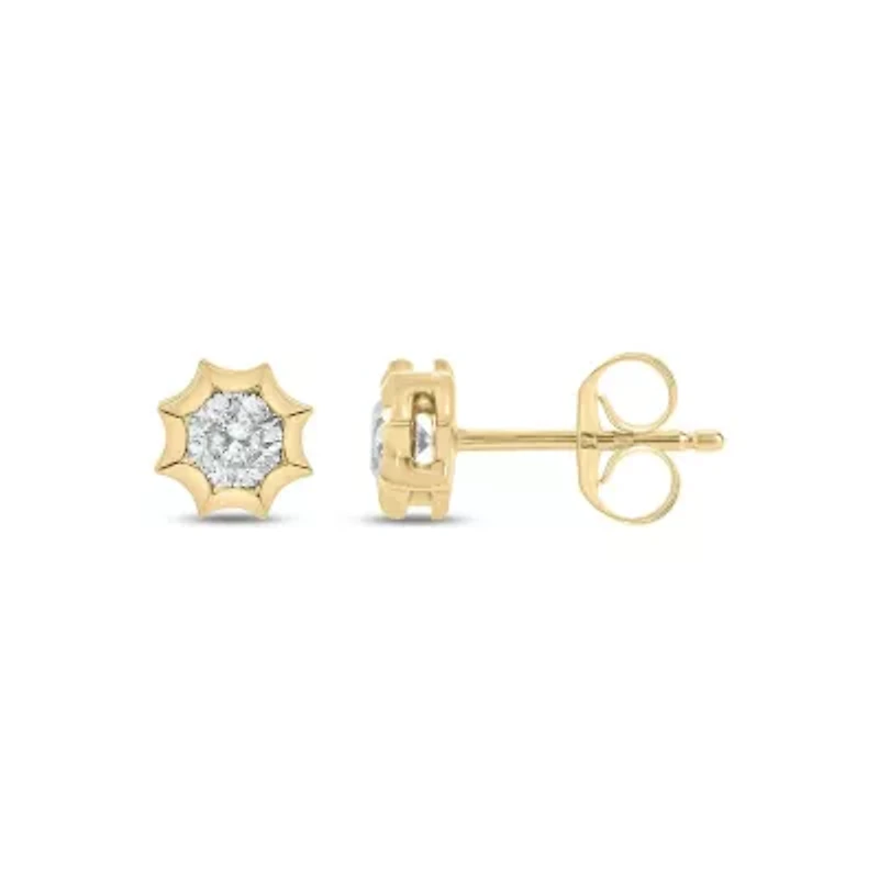 Lab Created 1/3 Carat Lab Grown Diamond Star Bezel Studs Earring in 10KT Yellow Gold