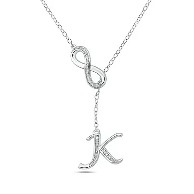 Diamond Accent Initial Infinity Lariat Necklace In Sterling Silver