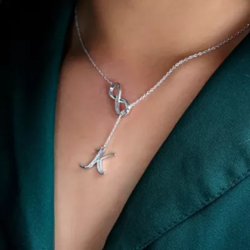 Diamond Accent Initial Infinity Lariat Necklace In Sterling Silver
