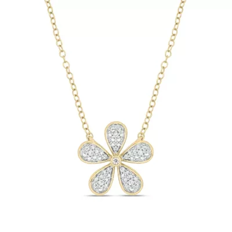 Diamond Accent Flower Shape Pendant Necklace in 14K Yellow Gold