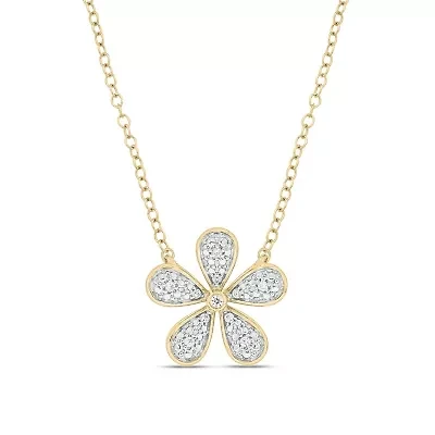 Diamond Accent Flower Shape Pendant Necklace in 14K Yellow Gold