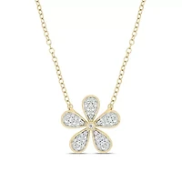 Diamond Accent Flower Shape Pendant Necklace in 14K Yellow Gold