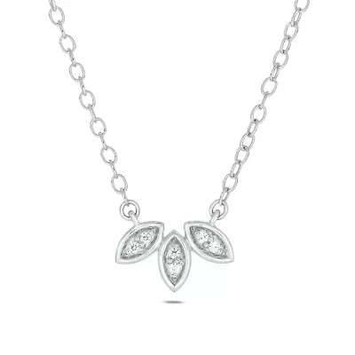 Lab Created Diamond Accent Lab Grown Diamond Marquise Shaped Necklace in Sterling Silver