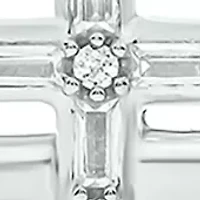 1/10 ct. t.w. Baguette Round White Diamond Sideways Cross Pendant Necklace in Gold Over Sterling Silver