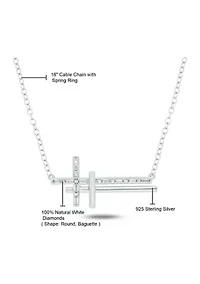 1/10 ct. t.w. Baguette Round White Diamond Sideways Cross Pendant Necklace in Gold Over Sterling Silver
