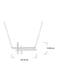 1/10 ct. t.w. Baguette Round White Diamond Sideways Cross Pendant Necklace in Gold Over Sterling Silver