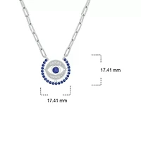 1/10 ct. t.w. Diamond and 7/8 ct. t.w. Created Blue Sapphire Evil Eys Paper Clip Necklace In Sterling Silver