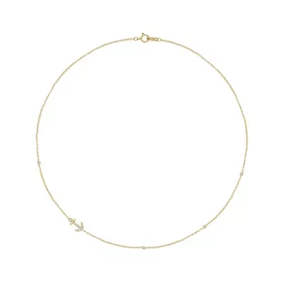 1/10 ct.t.w Diamond Anchor Bezel Charm Necklace in 14K Yellow Gold