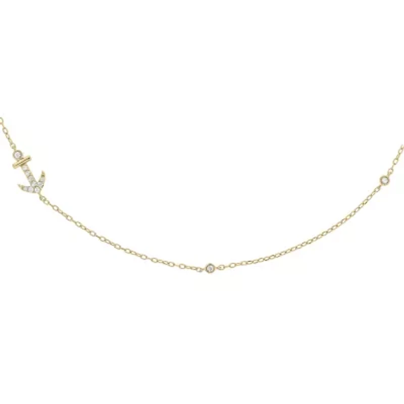 1/10 ct.t.w Diamond Anchor Bezel Charm Necklace in 14K Yellow Gold