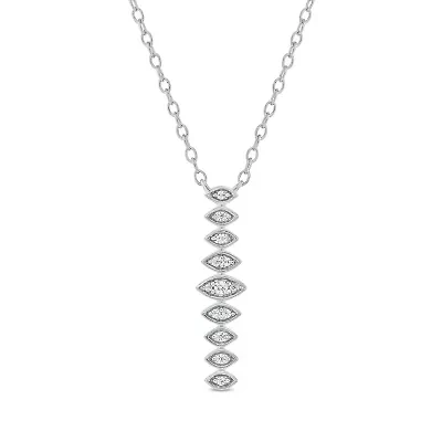 1/10 carat, Diamond Marquise illusion Graduation Necklace in 14K White Gold