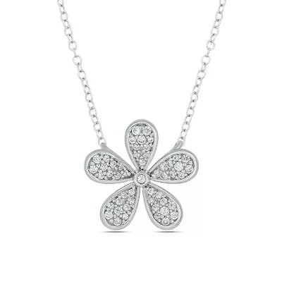1/5 ct. t.w. Diamond Flower Necklace In Sterling Silver
