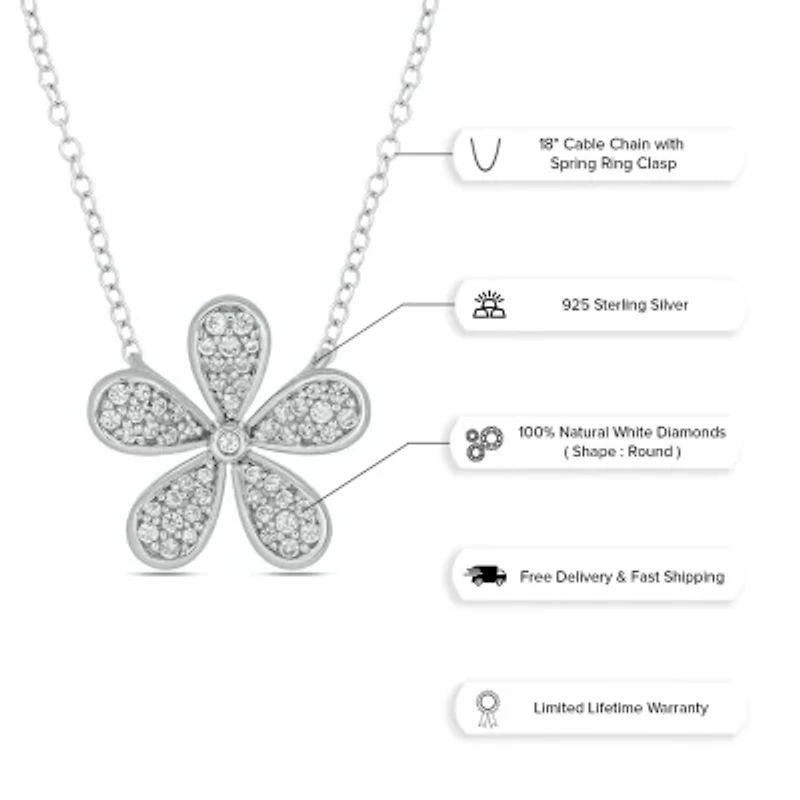 1/5 ct. t.w. Diamond Flower Necklace In Sterling Silver