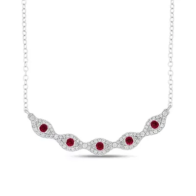 1/4 ct.t.w Diamond Smiley Necklace With Natural Ruby Gemstone Necklace in 14K Gold