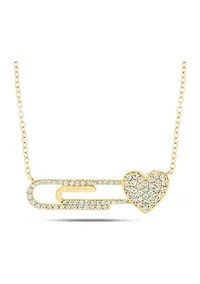 1/3 ct. t.w. Diamond Paper Clip With Heart Styled Necklace In Sterling Silver