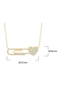 1/3 ct. t.w. Diamond Paper Clip With Heart Styled Necklace In Sterling Silver