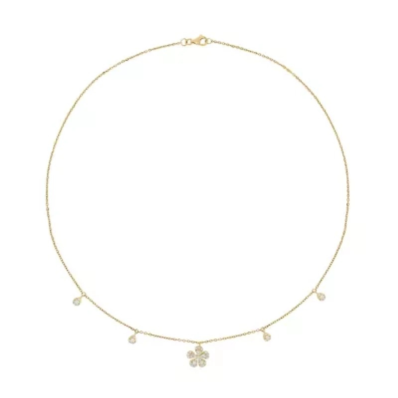 1/3 ct.t.w Diamond Flower Shape Charm Necklace in 14K Yellow Gold
