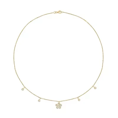 1/3 ct.t.w Diamond Flower Shape Charm Necklace in 14K Yellow Gold