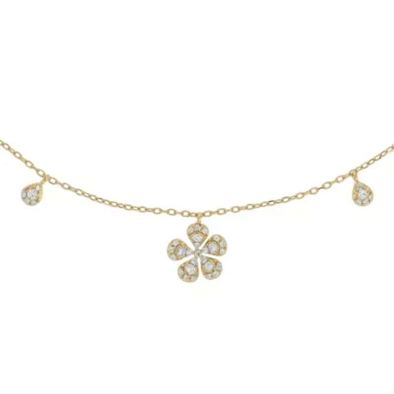 1/3 ct.t.w Diamond Flower Shape Charm Necklace in 14K Yellow Gold