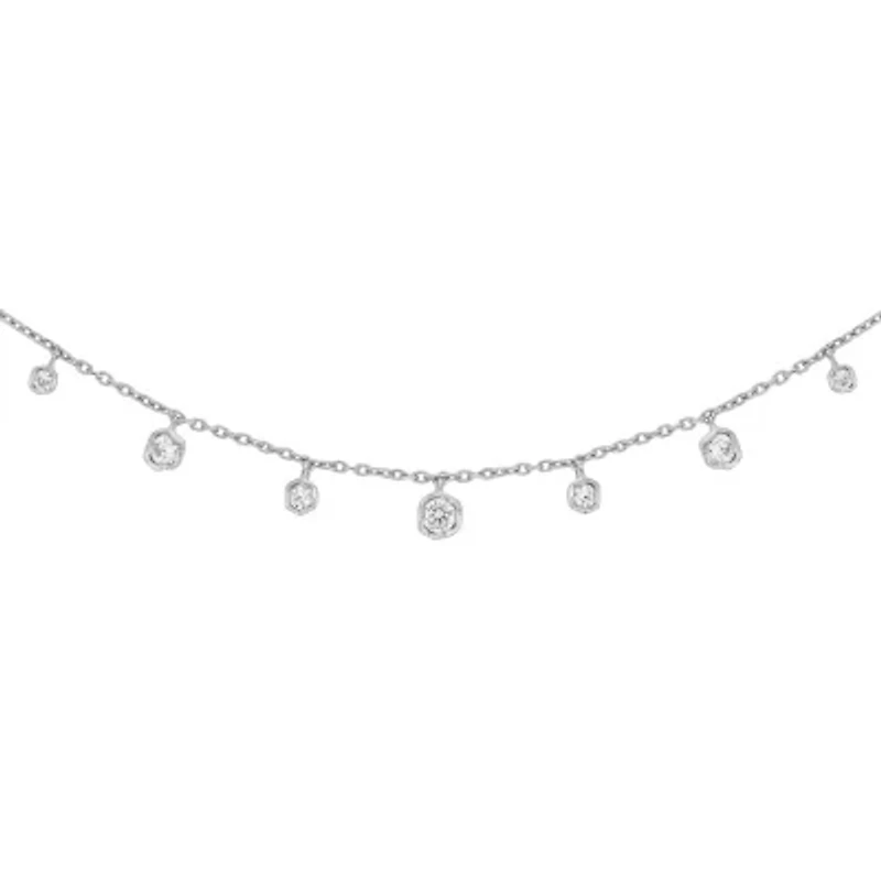 3/4 ct.t.w Diamond Flower Dangler Stations Necklace in 14K Gold