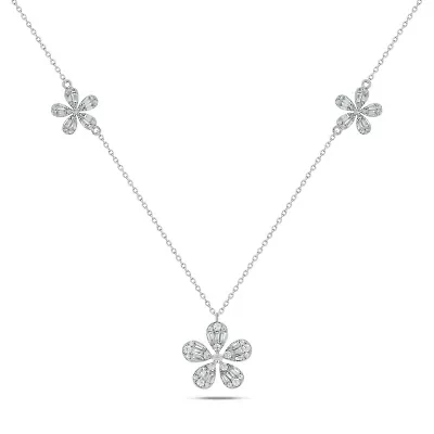 1 ct.t.w Diamond Flower Shape Pear illusion Charm Necklace in 14K Gold