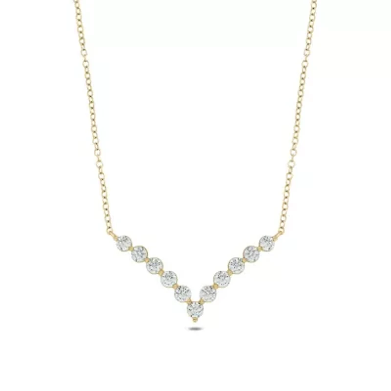 Lab Created 1 ct. t.w. Lab Grown Diamond Elegant V-Shaped Necklace in 10K Yellow Gold
