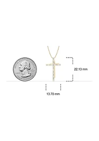 1/10 ct. t.w. Baguette Round White Diamond Cross Pendant Necklace in 14K Yellow Gold 