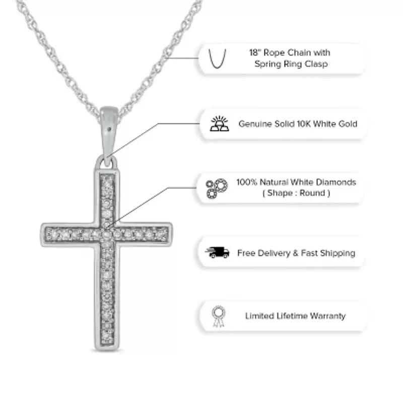 1/10 ct. t.w. Diamond Cross Pendant In 10K White Gold