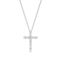 Lab Created 1/4 Carat Lab-Grown Baguette Diamond Cross Pendant in Sterling Silver