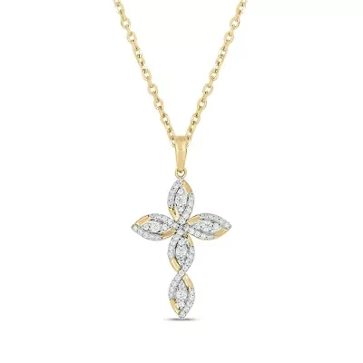 1/3 carat, Diamond Unique Cross Pendant in 14K Yellow Gold