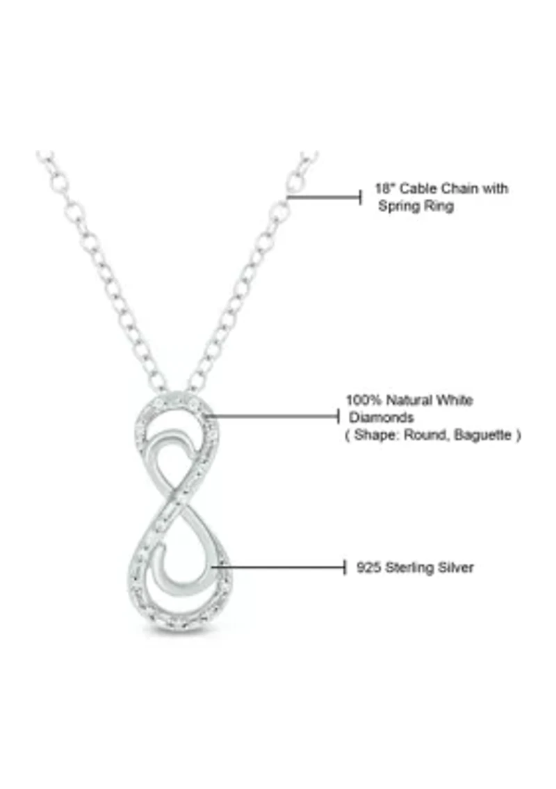 1/8 ct. t.w. Baguette Round White Diamond Infinity Pendant Necklace in Sterling Silver