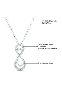 1/8 ct. t.w. Baguette Round White Diamond Infinity Pendant Necklace in Sterling Silver