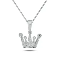1/3 ct. t.w Natrual White Diamond Hip Hop Crown Pendant in Sterling Silver