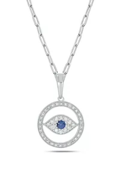 1/4 ct. t.w. Diamond Evil Eye in circle Pendant in Sterling Silver